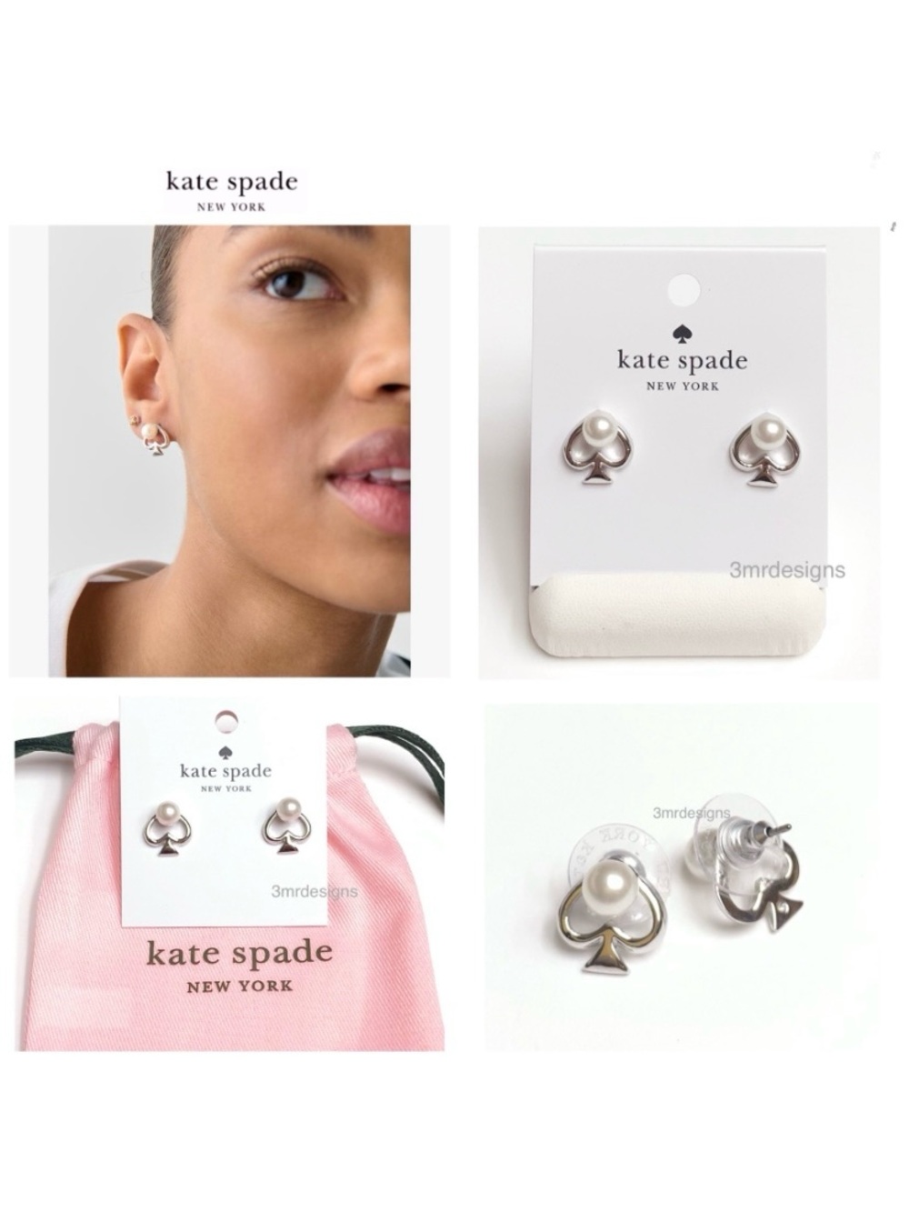 NWT Kate Spade ♠️ SPADE PEARL Silver Plated Brass Urea Resin Pearl Stud Earrings